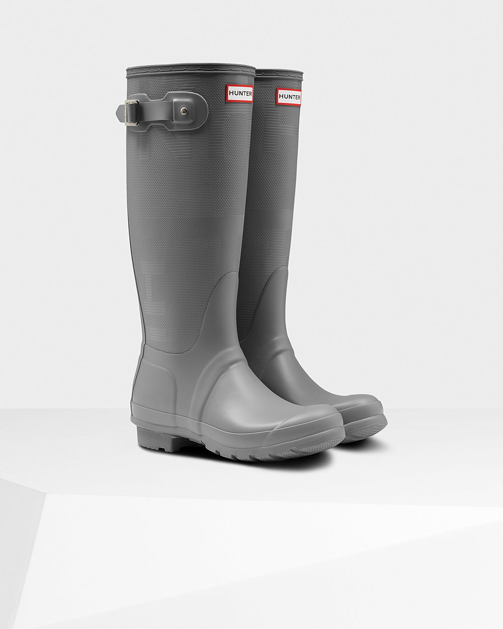 Womens Tall Rain Boots - Hunter Original Exploded Logo Texture (76ITBUCMD) - Grey